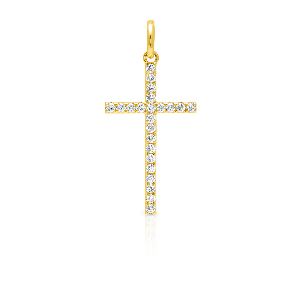 14KT Yellow Gold Diamond XL Cross Charm Pendant with Clip on Bail