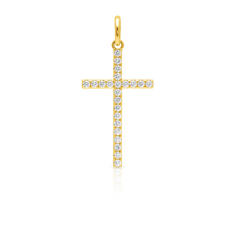 14KT Yellow Gold Diamond XL Cross Charm Pendant with Clip on Bail