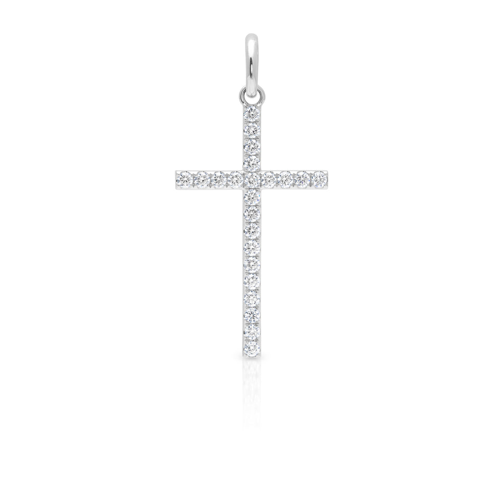 14KT White Gold Diamond XL Cross Charm Pendant with Clip on Bail