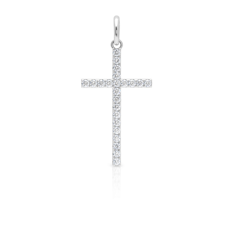 14KT White Gold Diamond XL Cross Charm Pendant with Clip on Bail