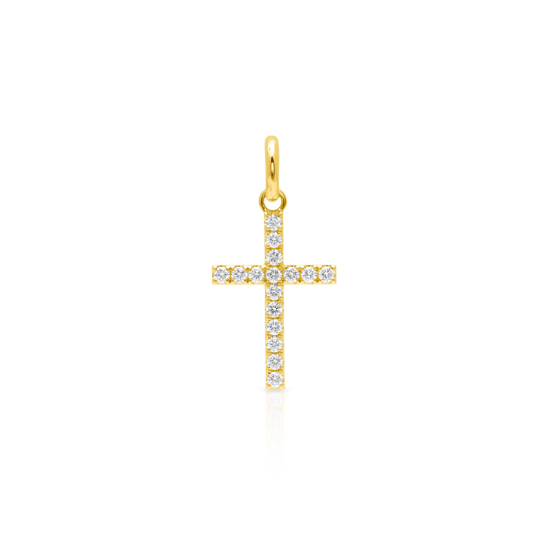14KT Yellow Gold Diamond Large Cross Charm Pendant with Clip on Bail