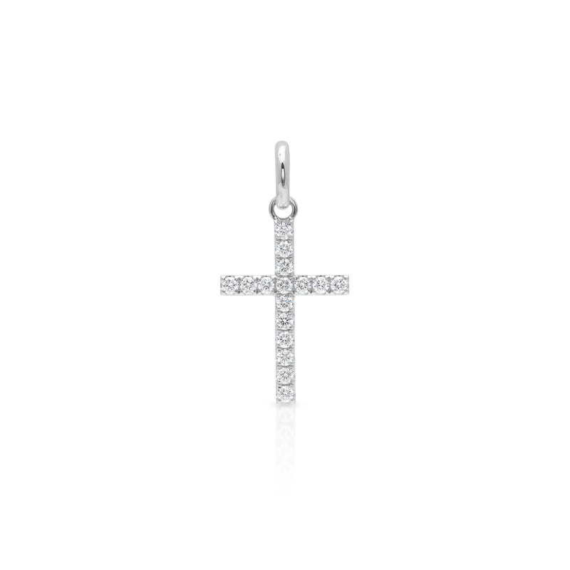 14KT White Gold Diamond Large Cross Charm Pendant with Clip on Bail