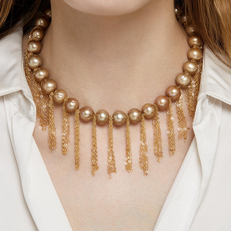 Gold Filled Gold Freshwater Pearl Fringe Necklace