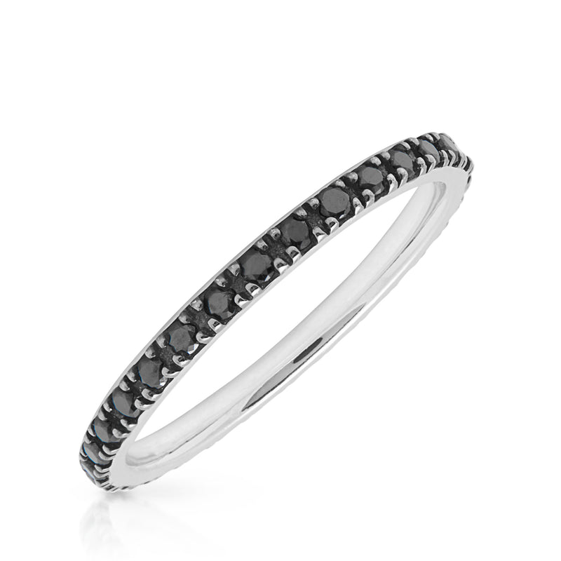 14KT White Gold Black Diamond Eternity Stacking Ring