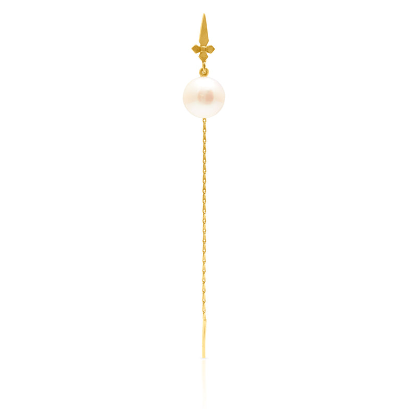 14KT Yellow Gold White Pearl Dagger Threader - Half Pair