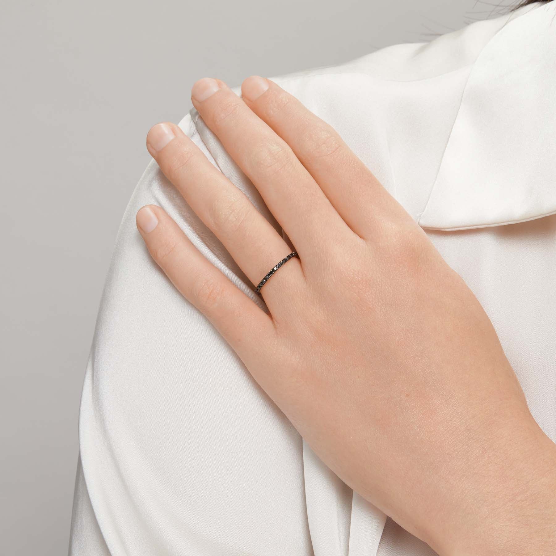14KT White Gold Black Diamond Eternity Stacking Ring