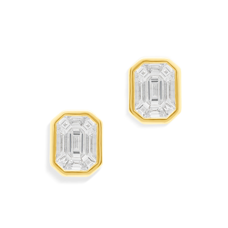 14KT Yellow Gold Baguette Diamond Kenzie Stud Earrings
