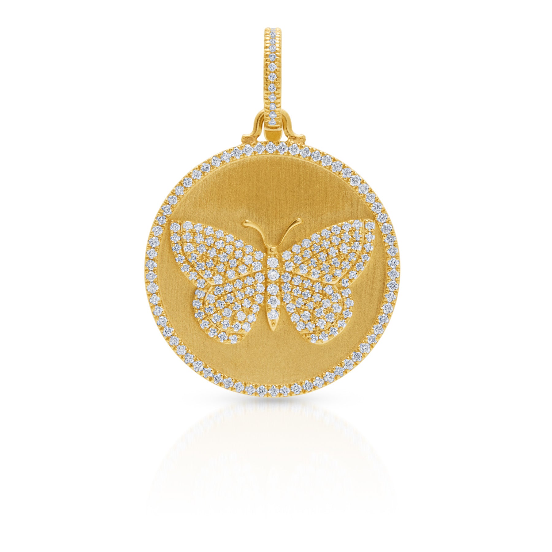 14KT Yellow Gold Diamond Butterfly Medallion Charm with Diamond Clip on Bail