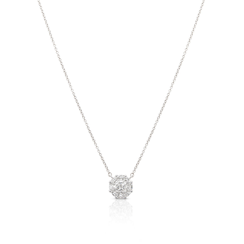 18KT White Gold Diamond Illusion Large Round Necklace