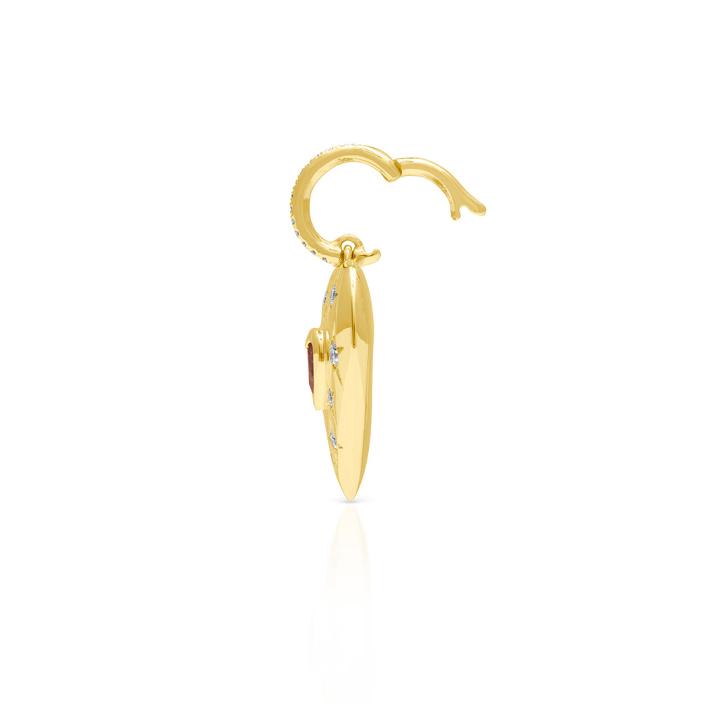 14KT Yellow Gold Pink Tourmaline Diamond Valentina Heart Charm Pendant with Diamond Clip on Bail