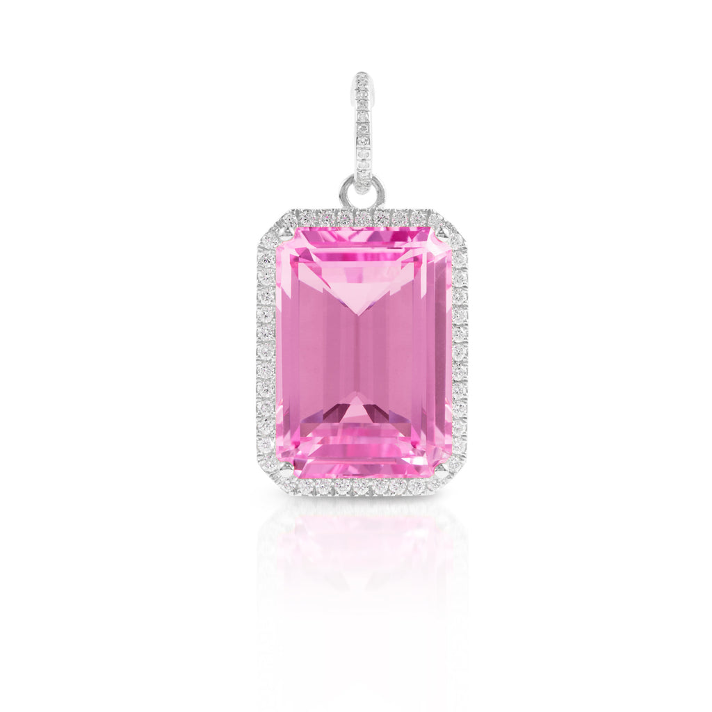 18KT White Gold Diamond Pink Topaz Luxe Jolly Charm Pendant with
