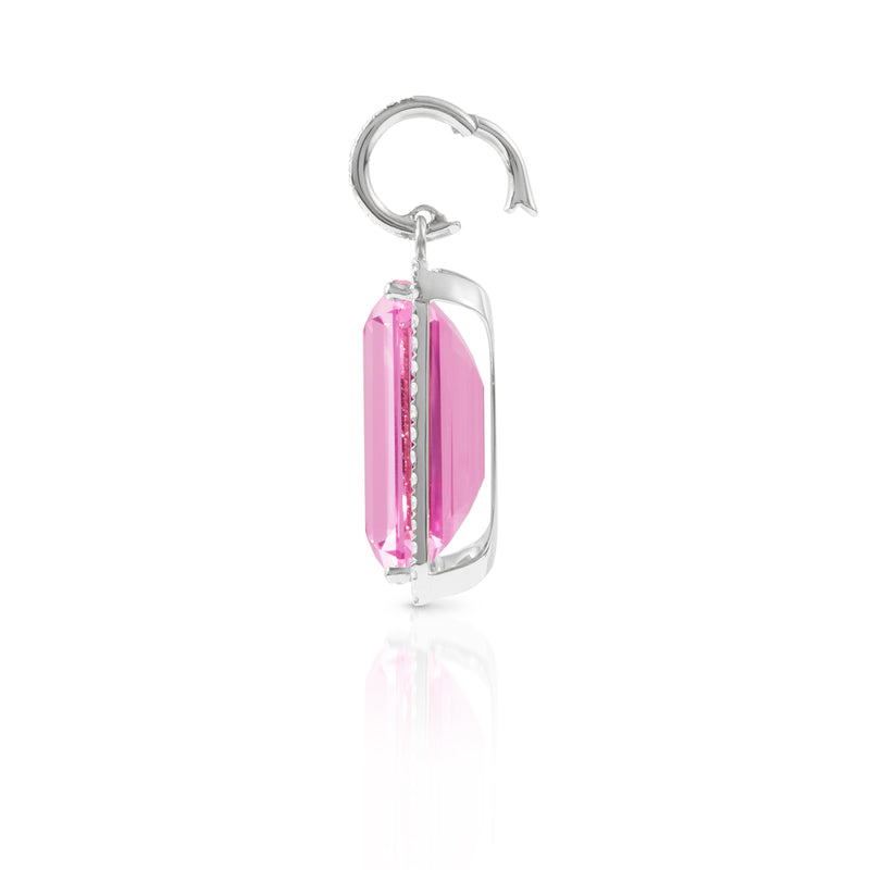 18KT White Gold Diamond Pink Topaz Luxe Jolly Charm Pendant with Diamond Clip on Bail