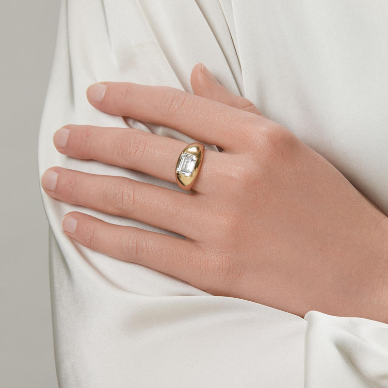 Model wearing 14KT Yellow Gold Topaz Martini Aperitif Ring