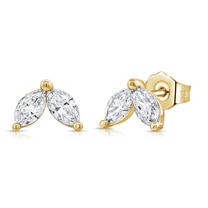 14KT Yellow Gold Marquise Diamond Madeleine Stud Earrings