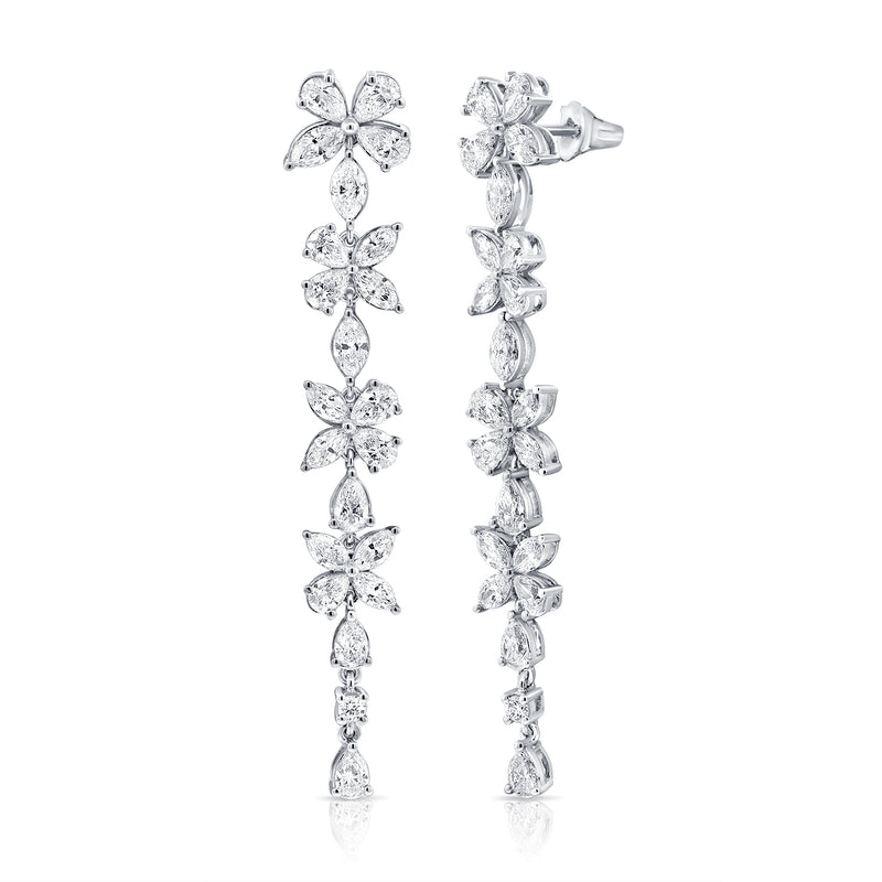 14KT White Gold Diamond Ariel Flower Drop Earrings