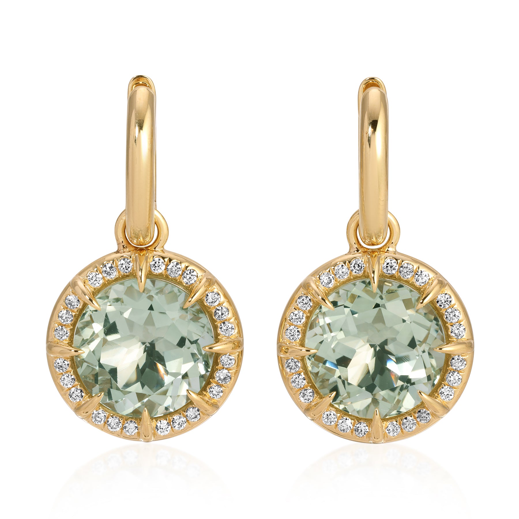14KT Yellow Gold Green Amethyst Diamond Verte Round Prism Charm Earrings