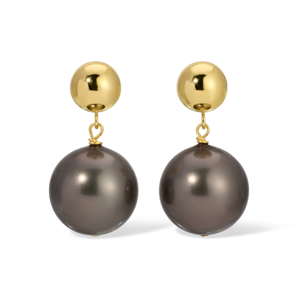14mm Dark Grey Shell Pearl Drop Earrings