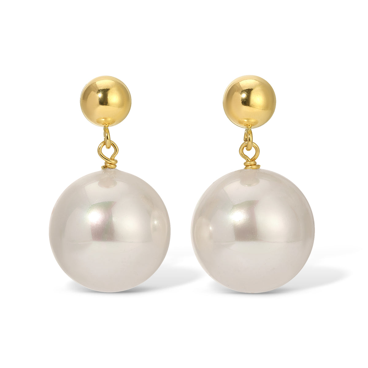 14mm White Shell Pearl Drop Earrings