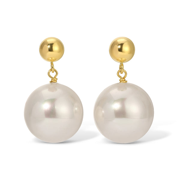 14mm White Shell Pearl Drop Earrings