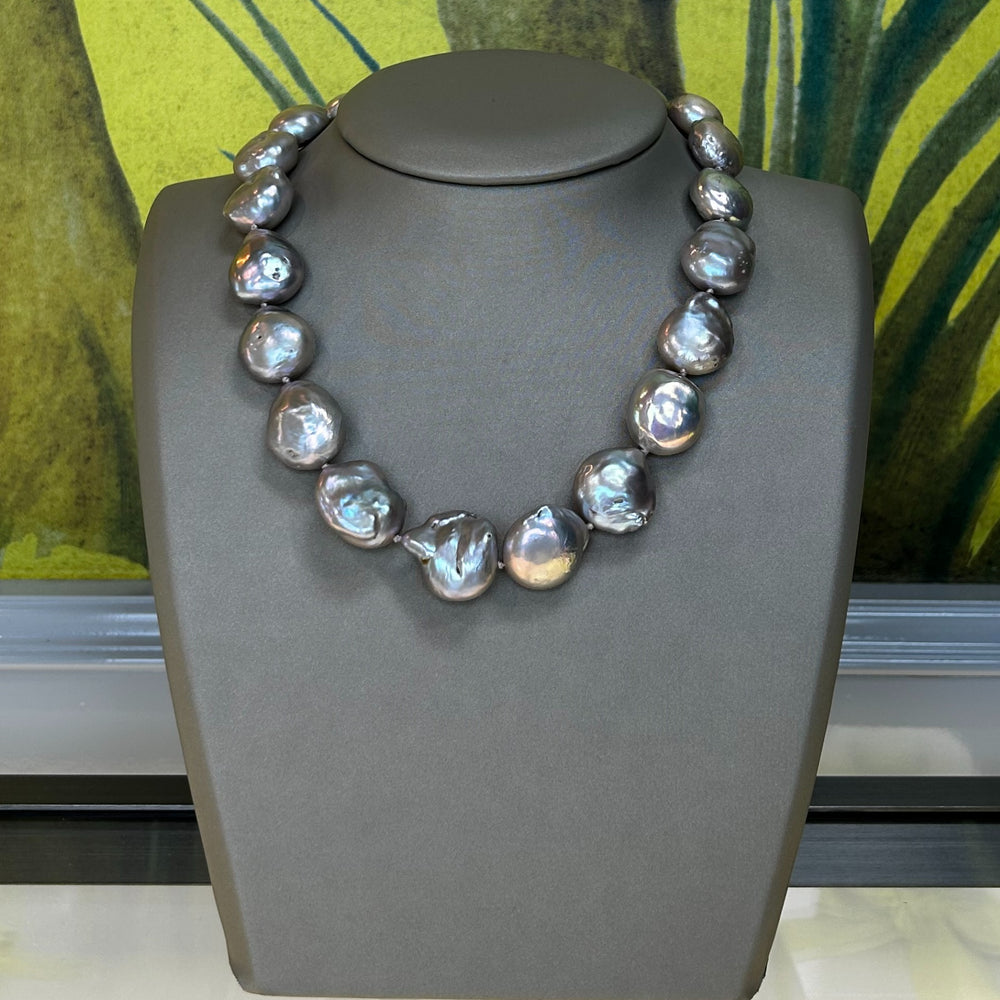 Large Grey Baroque Freshwater Pearl Necklace