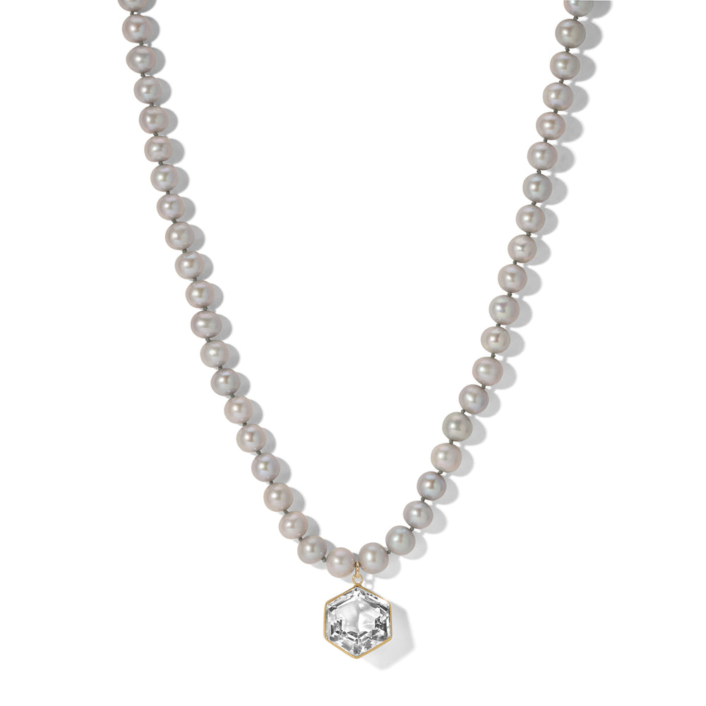 Grey Pearl Hexagon Quartz Crystal Necklace