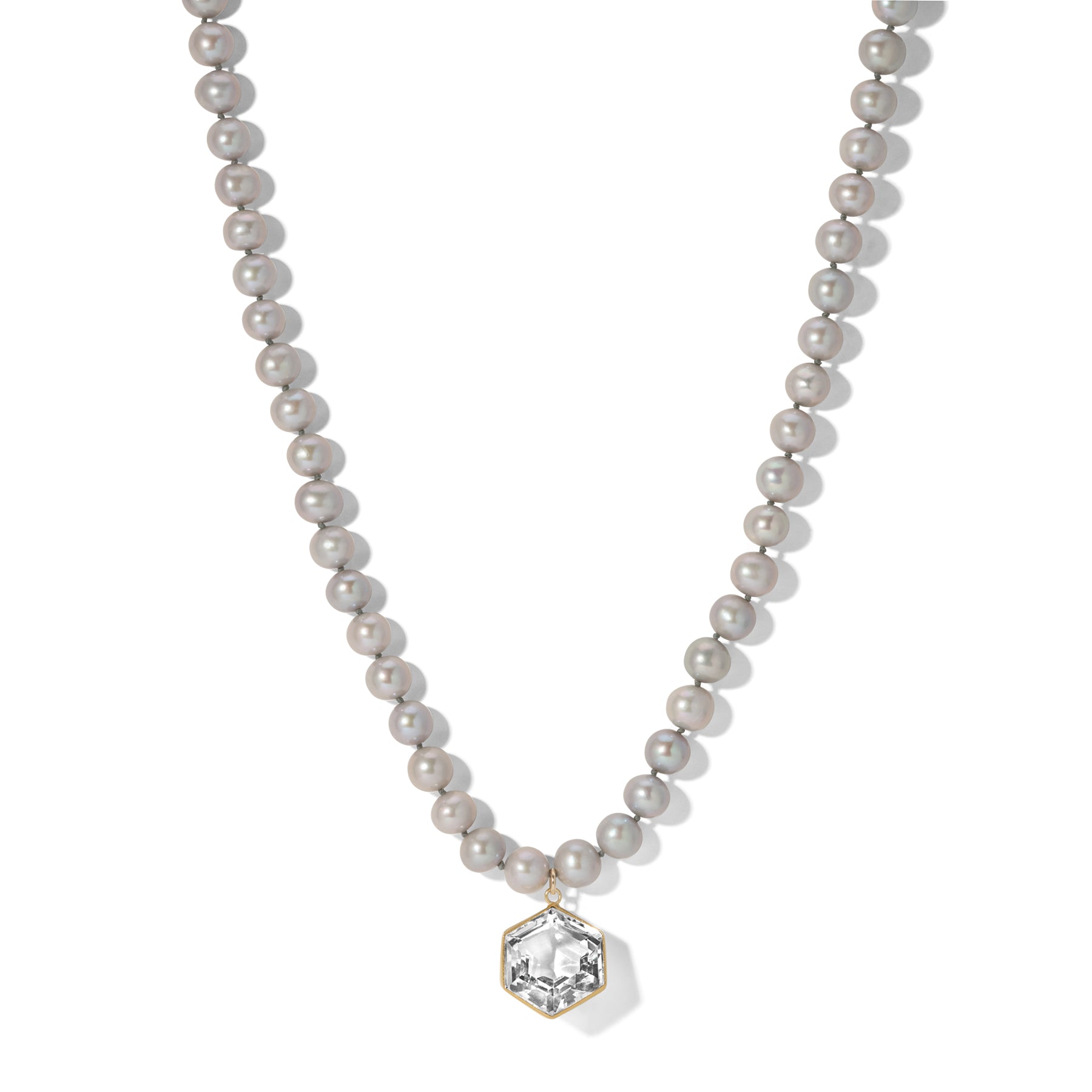 Grey Pearl Hexagon Quartz Crystal Necklace
