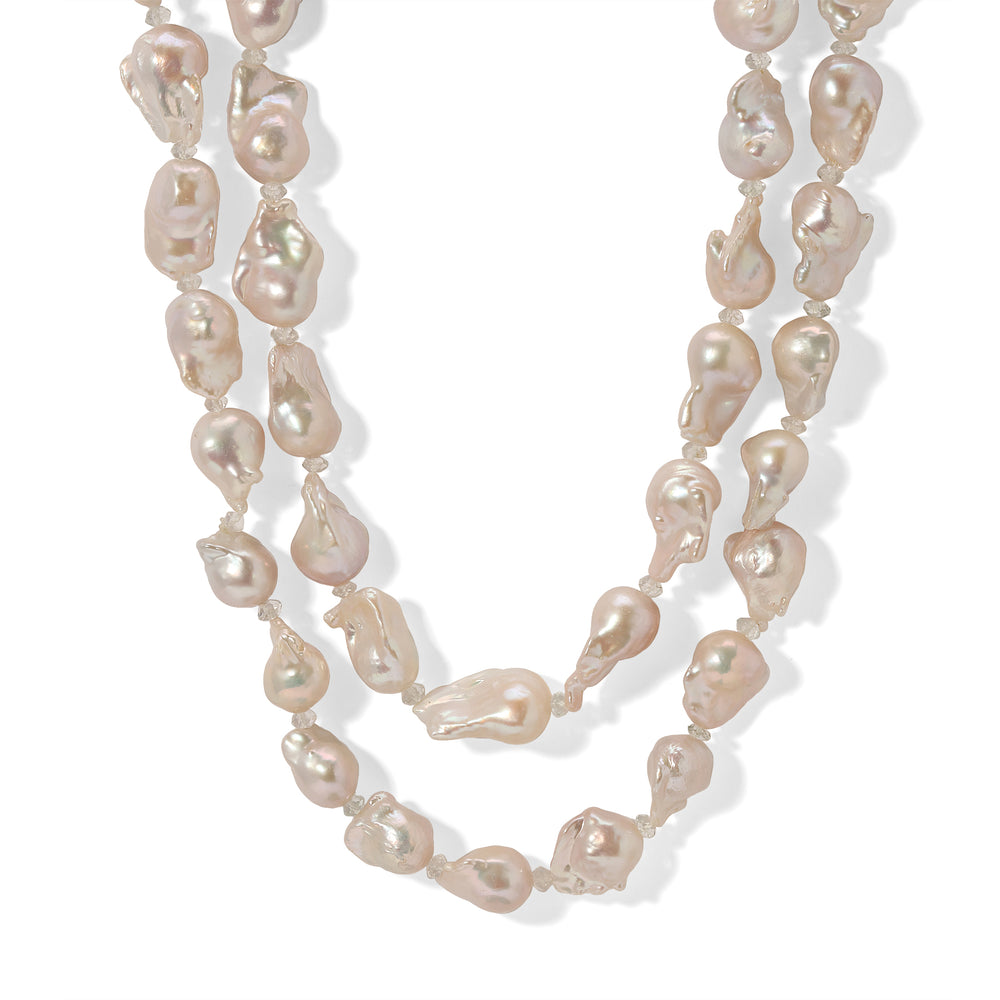 White Baroque Pearl Faceted Aquamarine Necklace