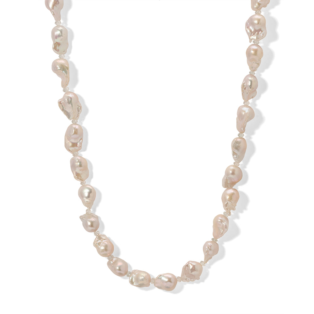White Baroque Pearl Faceted Aquamarine Necklace