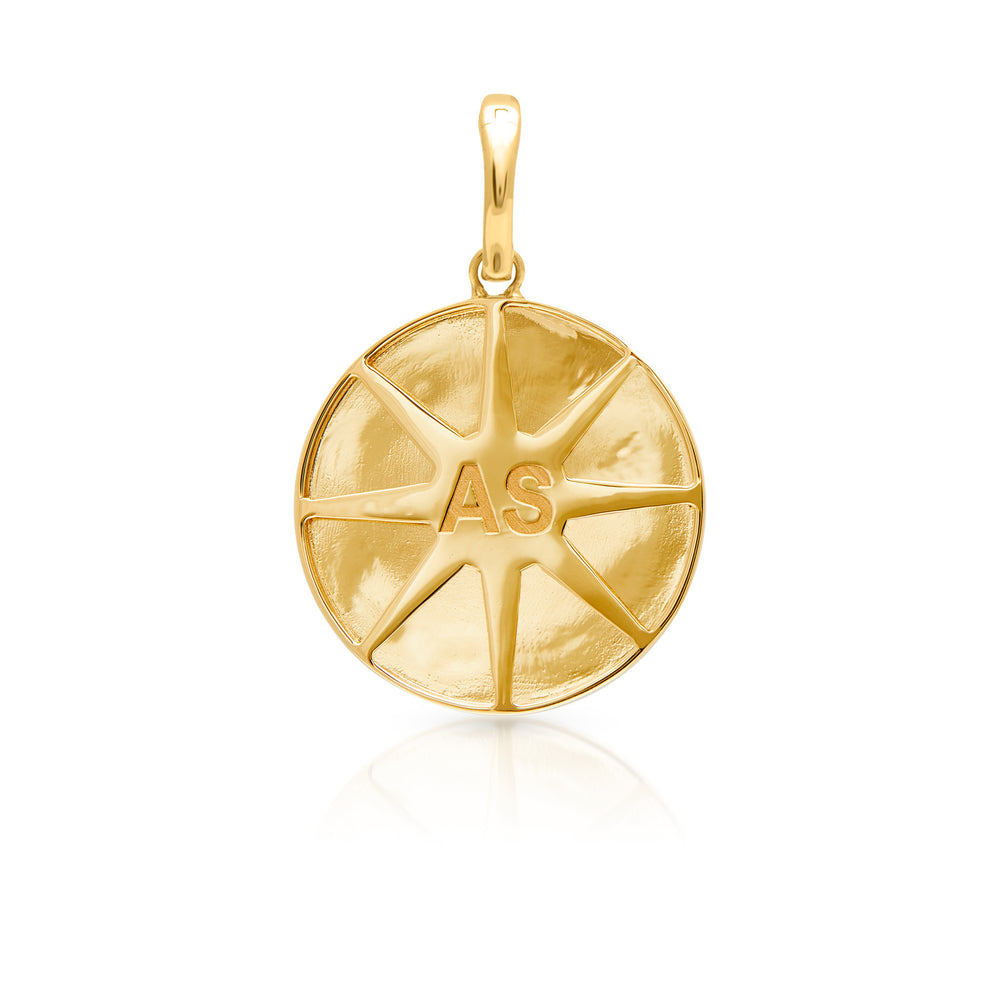 14KT Yellow Gold Diamond St. Benedict Medallion Charm with Diamond Clip on Bail