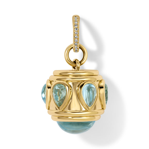 14KT Yellow Gold Blue Topaz Green Amethyst Diamond Anna Charm with Diamond Clip on Bail