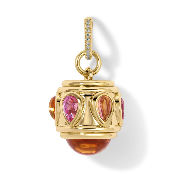 14KT Yellow Gold Pink Topaz Citrine Diamond Anna Charm with Diamond Clip on Bail