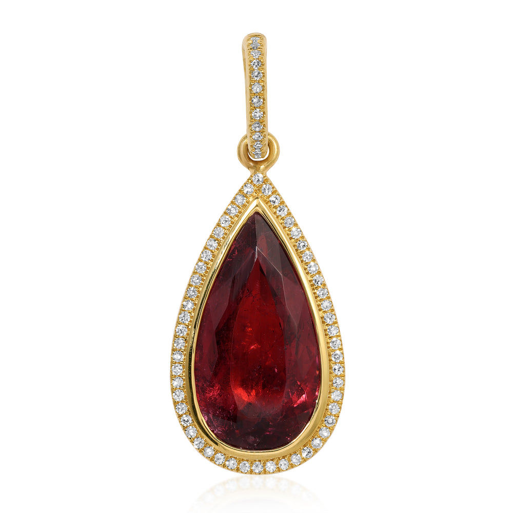 14KT Yellow Gold Tourmaline Pear Shaped Charm with Diamond Clip on Bail