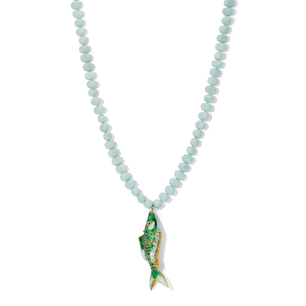 Amazonite Dark Green Cloisonne Enamel Koi Fish Necklace