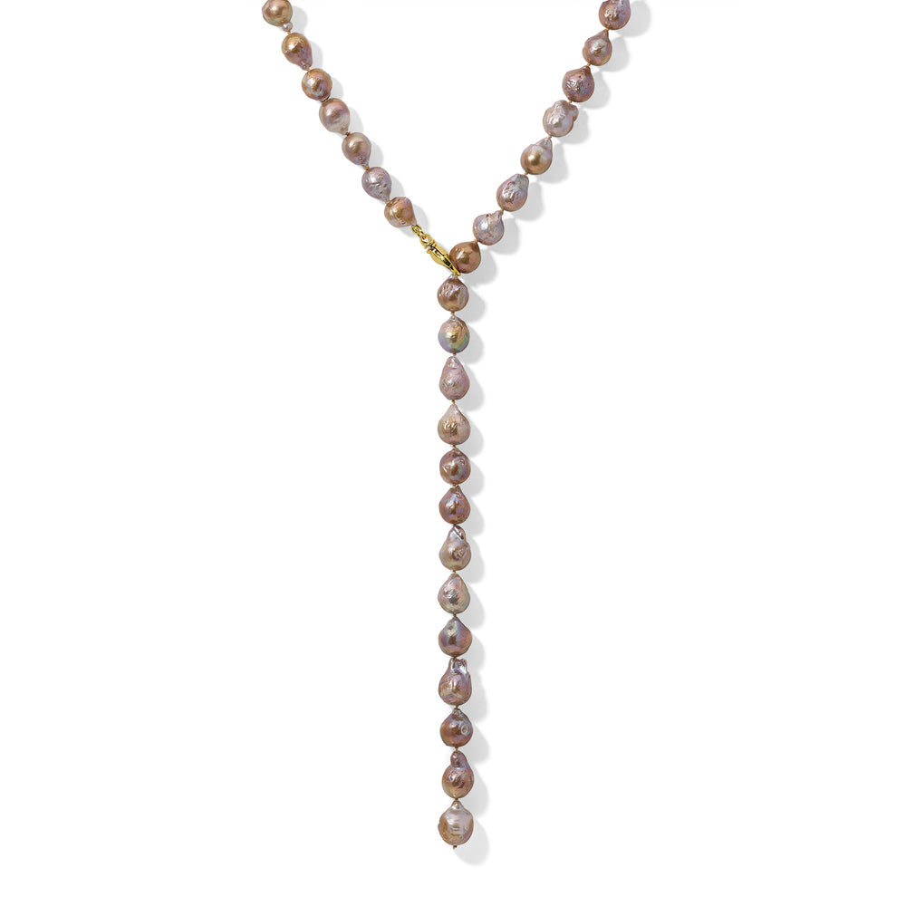 Medium Gold & Pink Pearl Lariat Necklace
