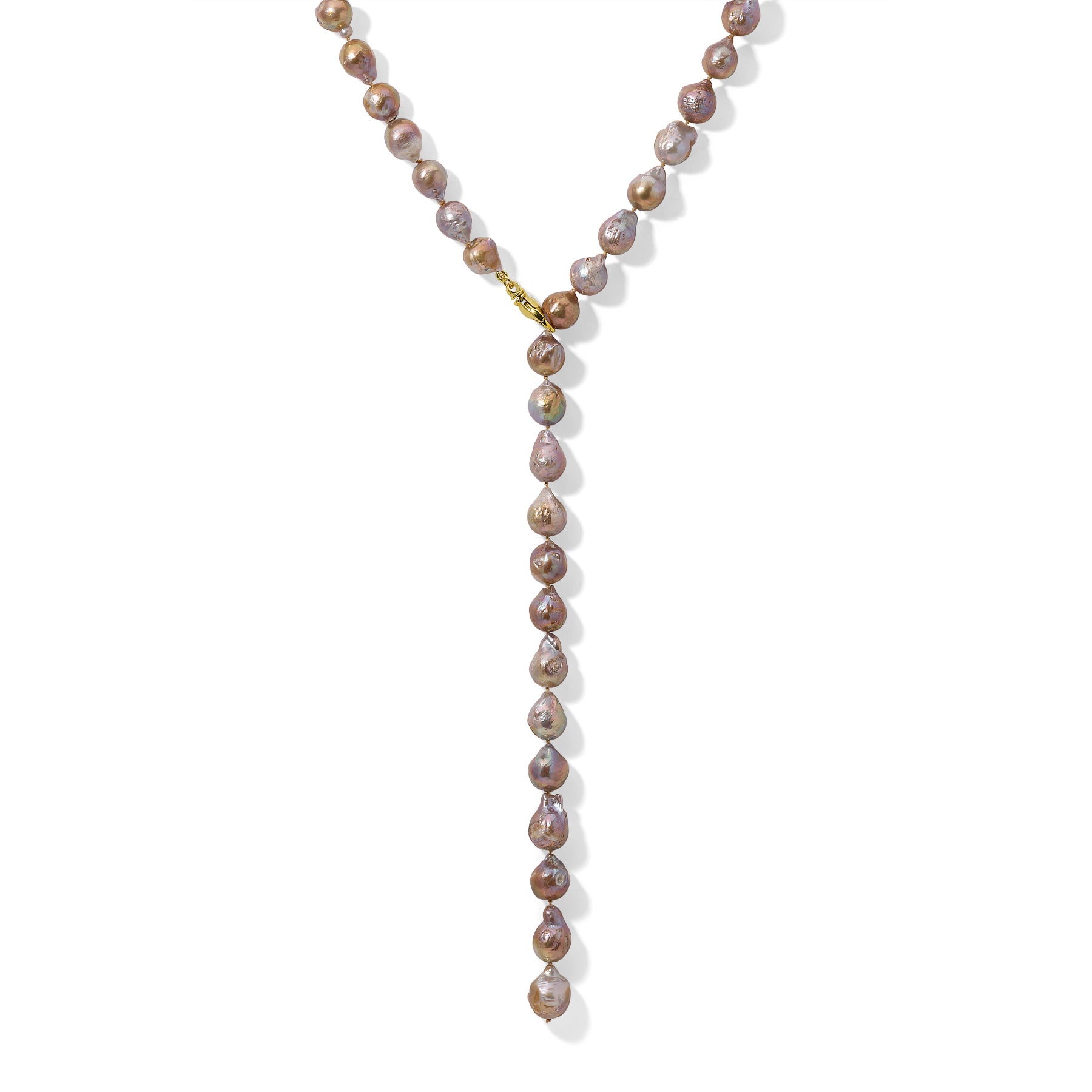 Medium Gold & Pink Pearl Lariat Necklace