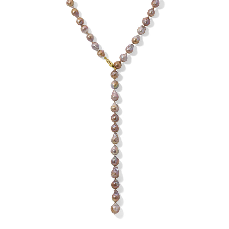 Medium Gold & Pink Pearl Lariat Necklace