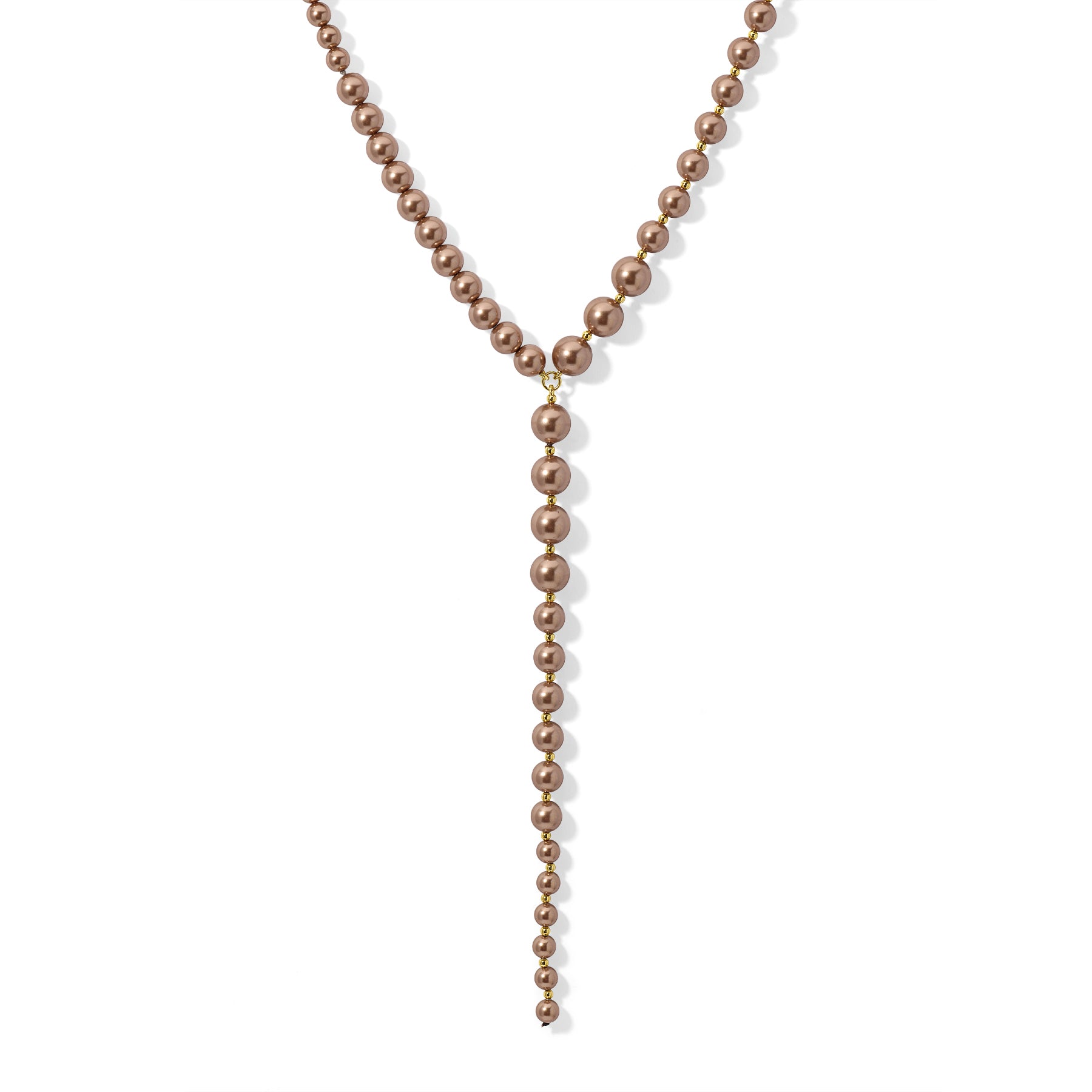 Graduated Brown Crystal Pearl Lariat Necklace
