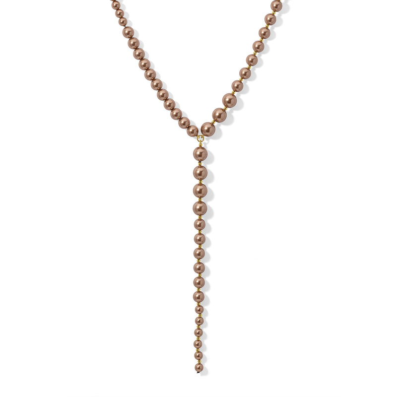 Graduated Brown Crystal Pearl Lariat Necklace