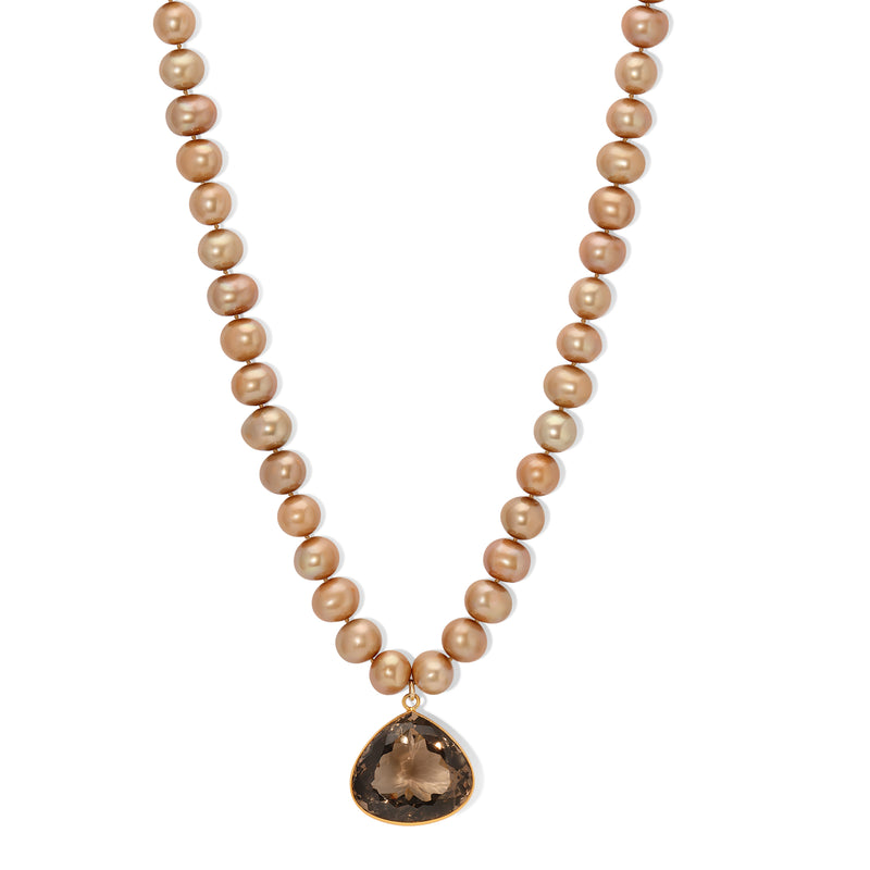 Golden Brown Pearl Smoky Quartz Necklace