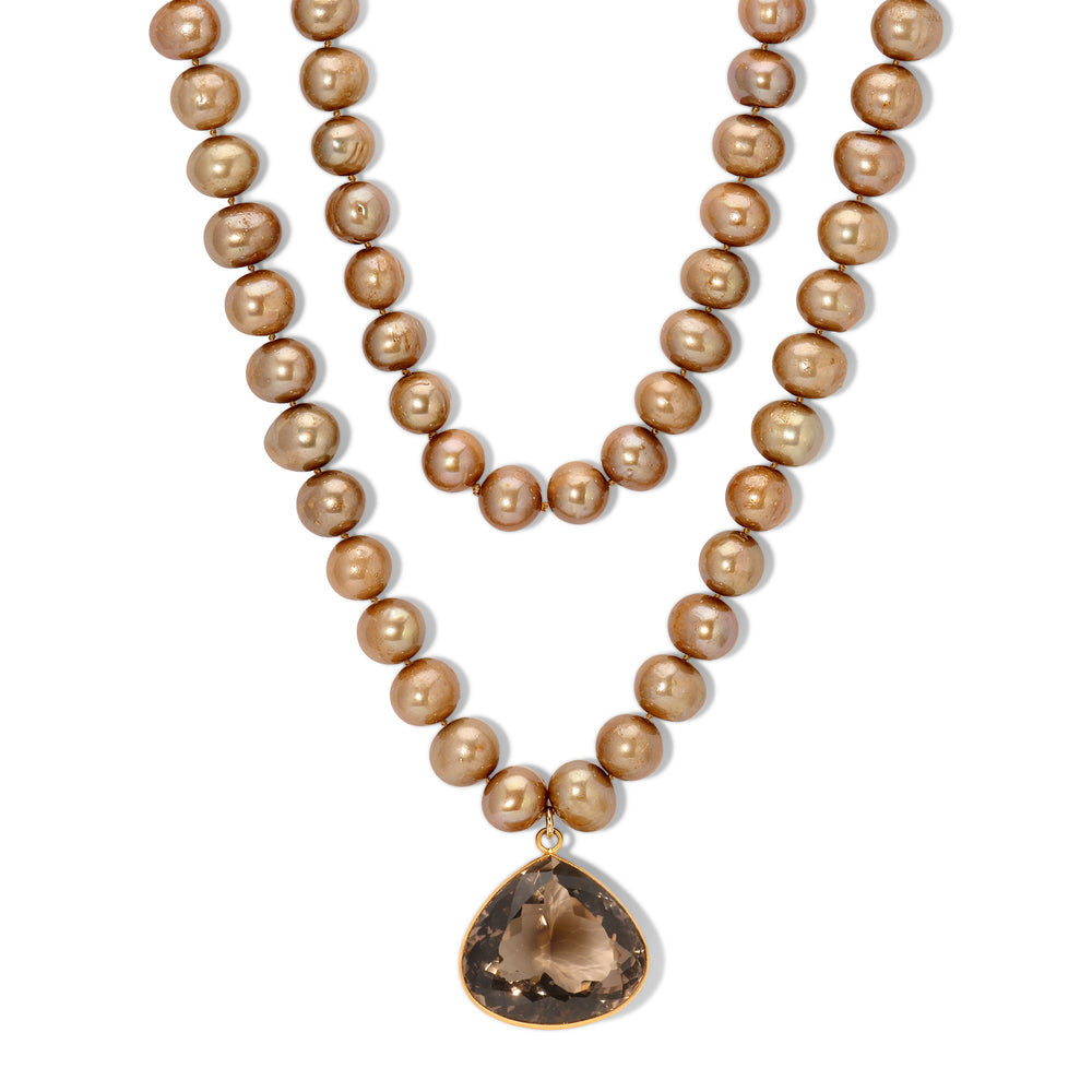 Golden Brown Pearl Smoky Quartz Necklace