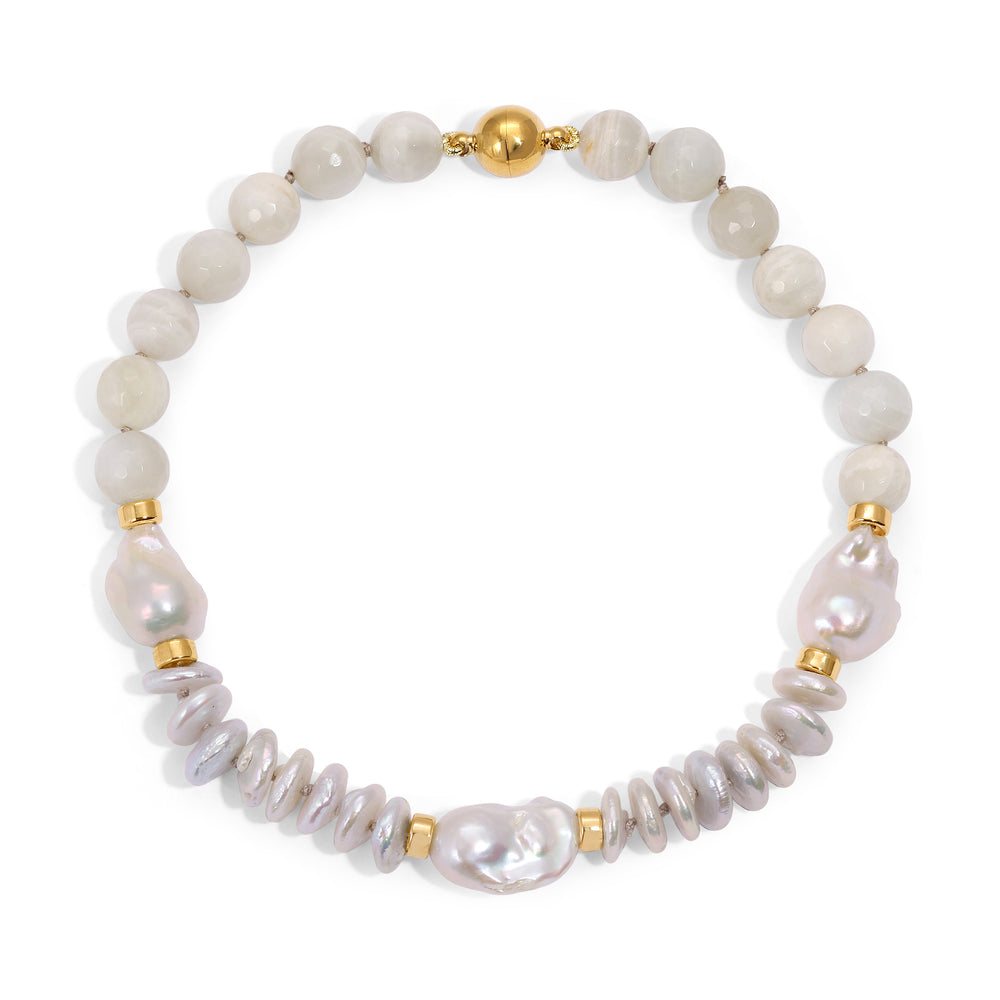 Grey Coin Pearl Baroque Pearl Moonstone Kristin Necklace