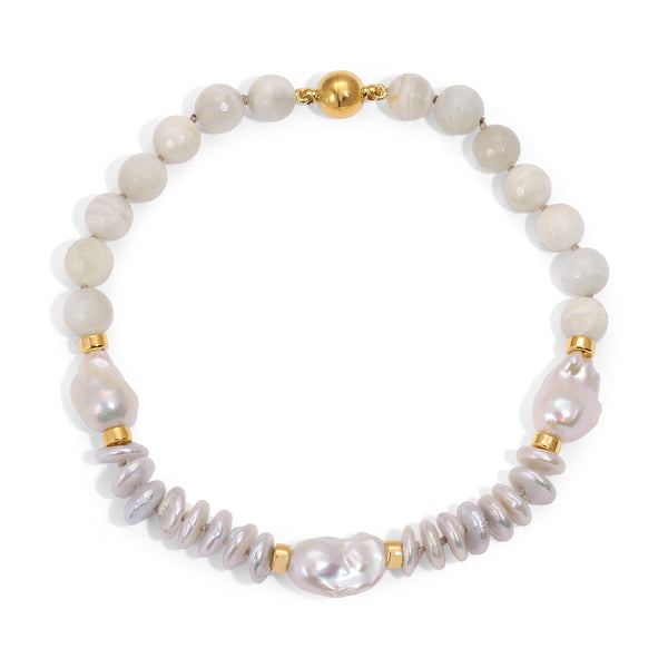 Grey Coin Pearl Baroque Pearl Moonstone Kristin Necklace