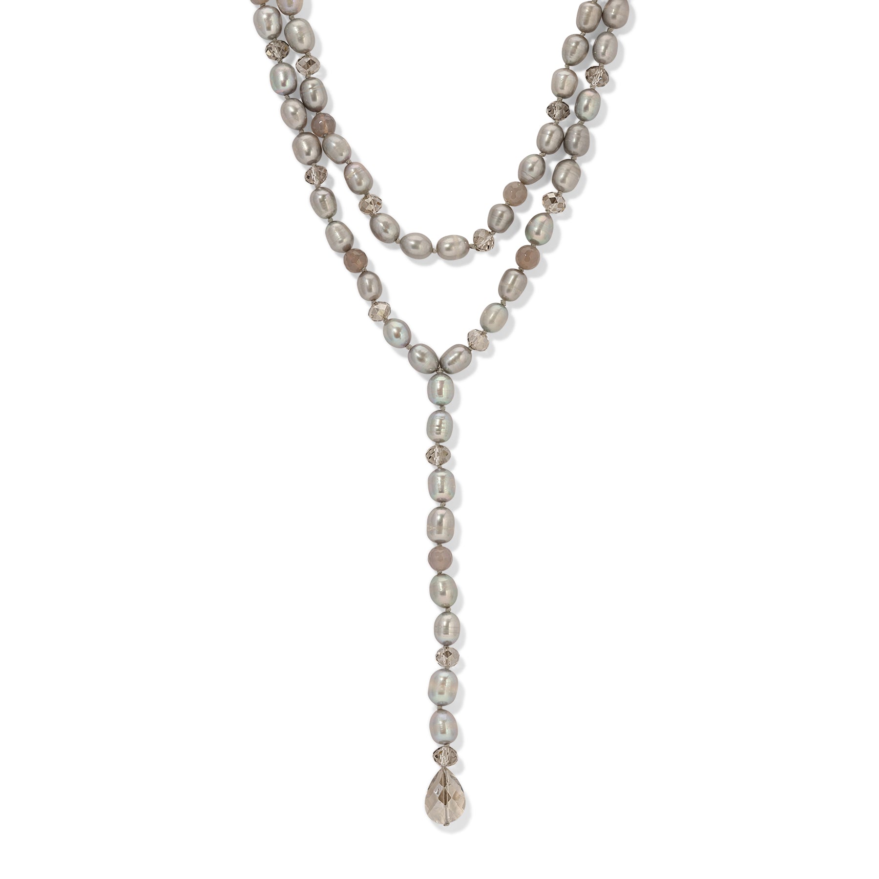 Grey Freshwater Pearl Faceted Chalcedony Crystal Lucia Lariat Necklace