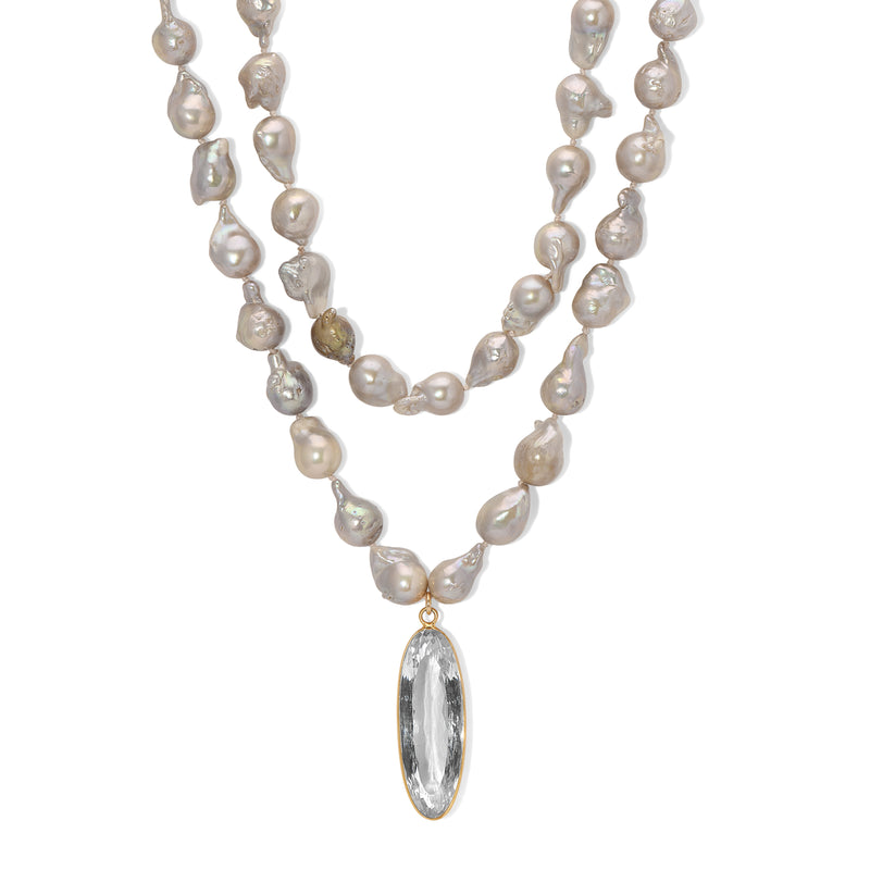 Golden Grey Baroque Pearl Oval Crystal Necklace