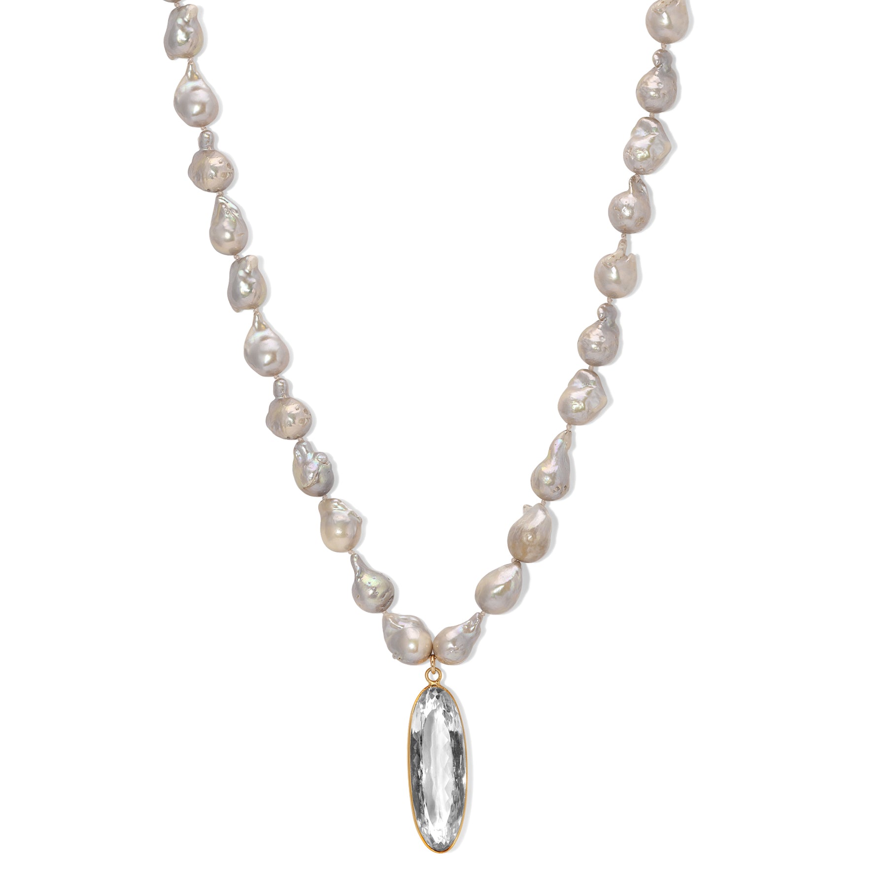 Golden Grey Baroque Pearl Oval Crystal Necklace