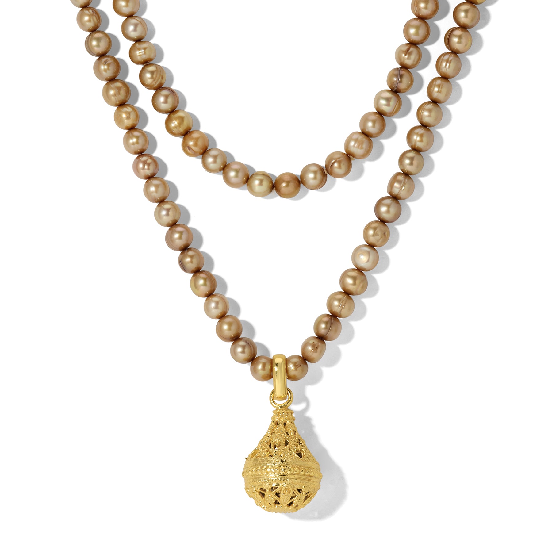Gold Pearl Gold Inlay Pendant Necklace