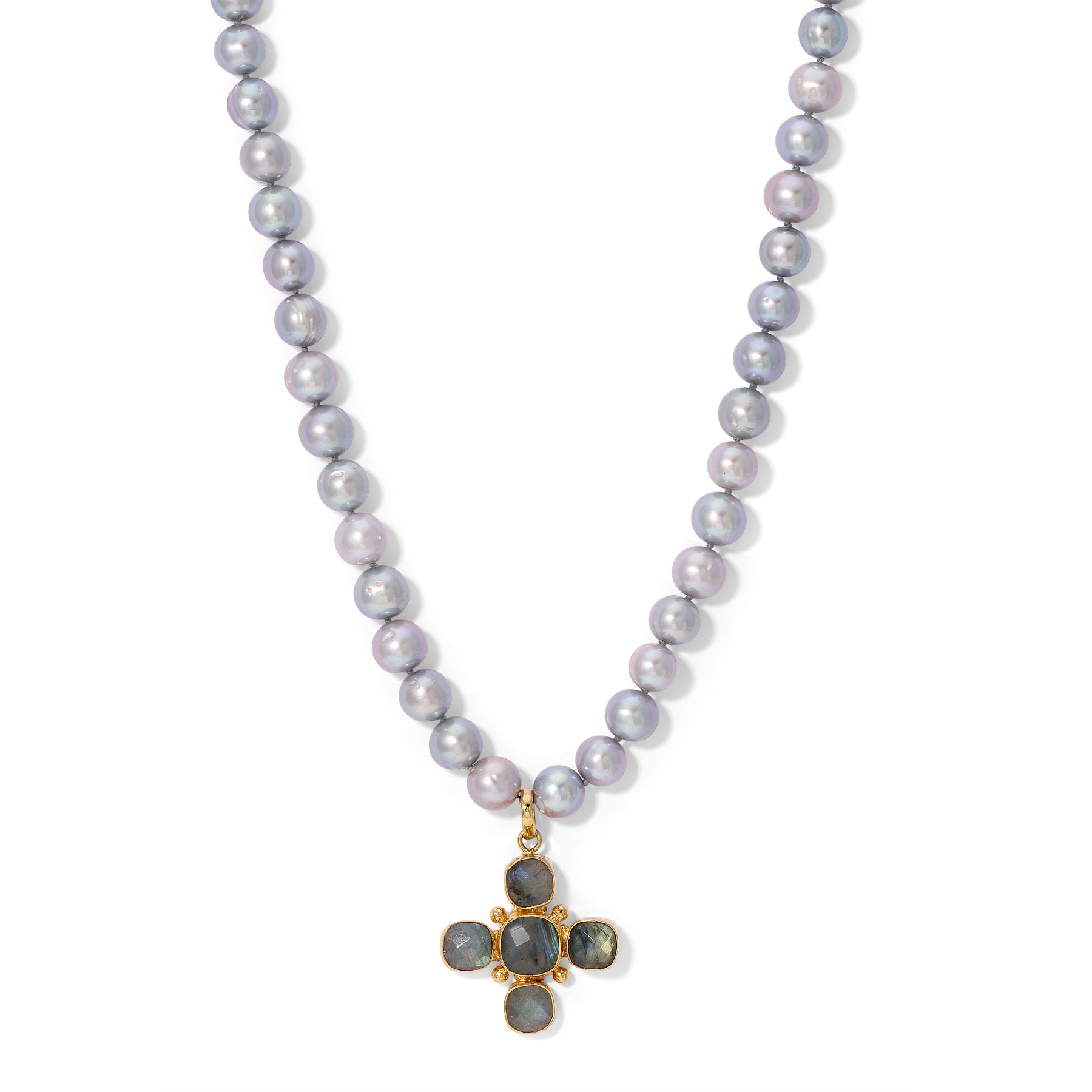 Grey Pearl Labradorite Cross Charm Necklace