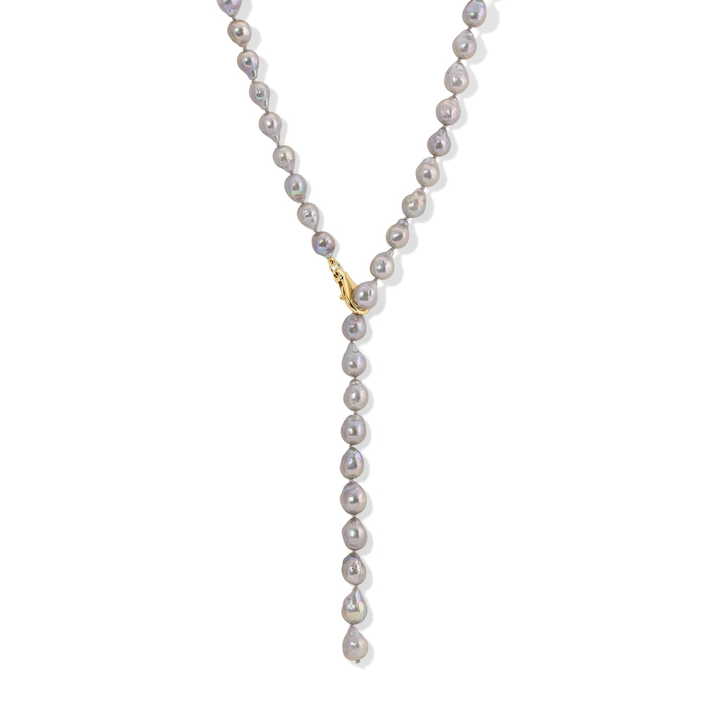 12mm Grey Pearl Lariat Necklace
