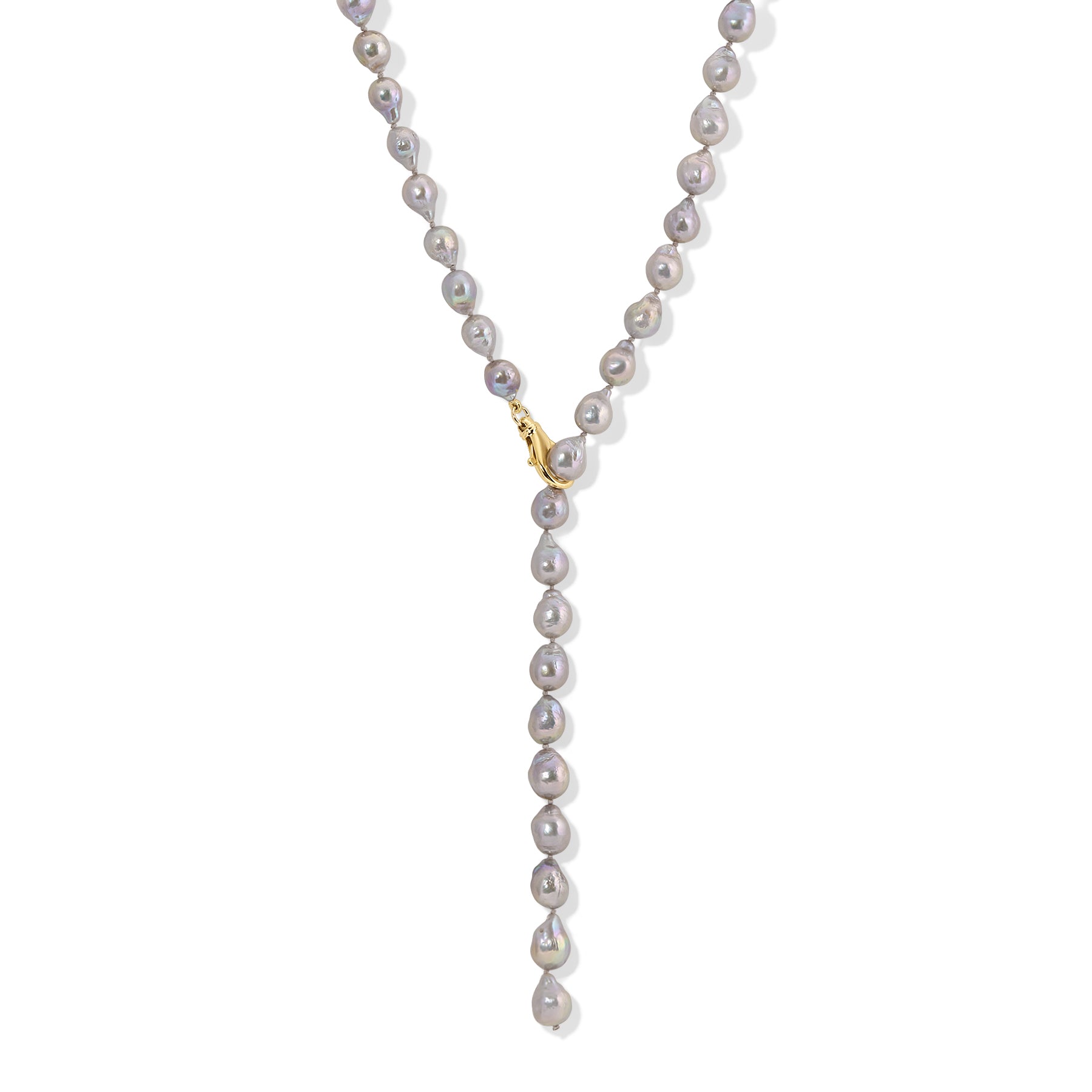 12mm Grey Pearl Lariat Necklace