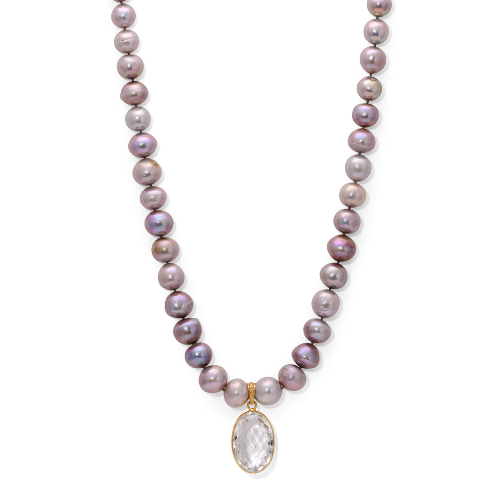 Grey Pearl Oval Crystal Necklace